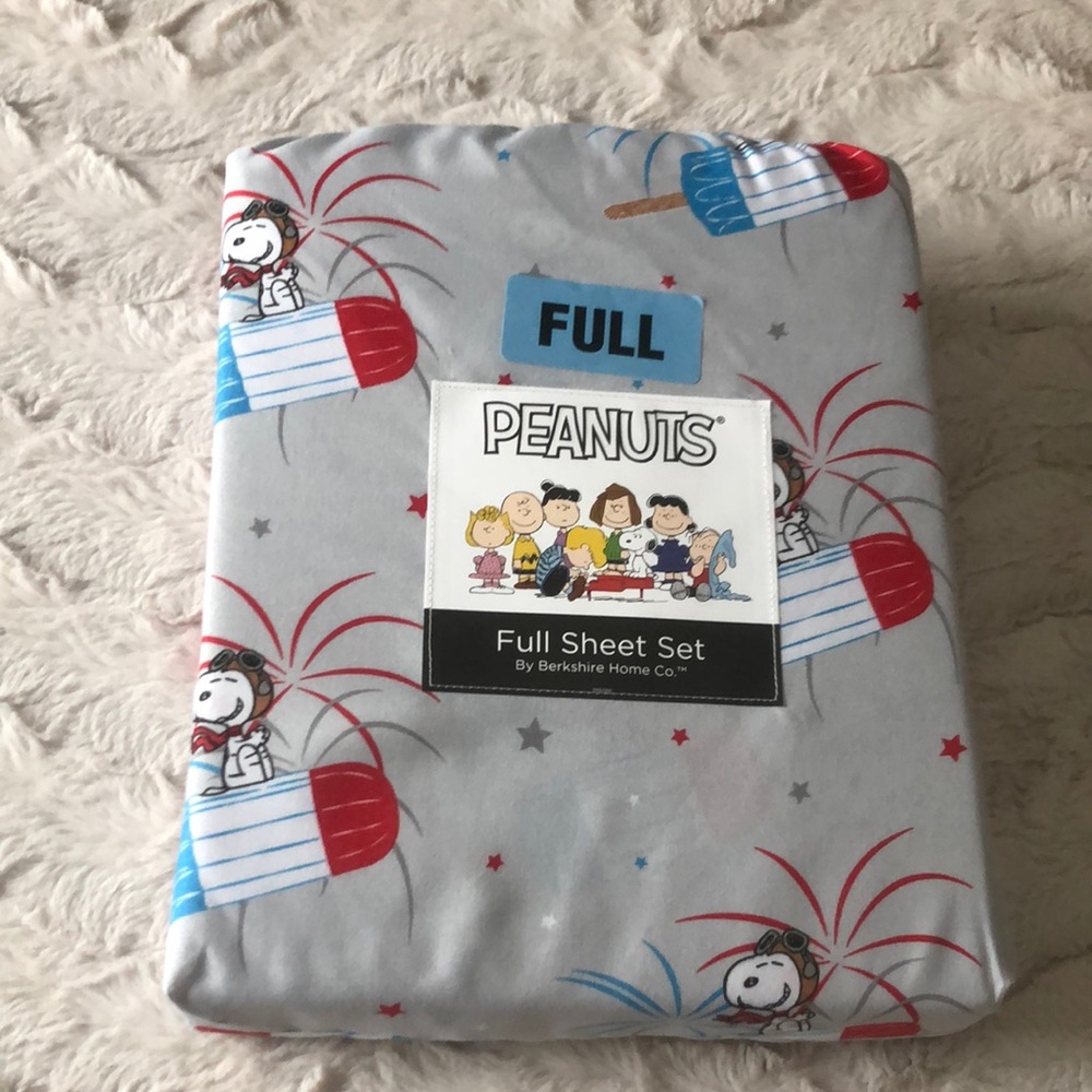 Peanuts Patriotic FULL Sheet Set - Gray with Red & Blue